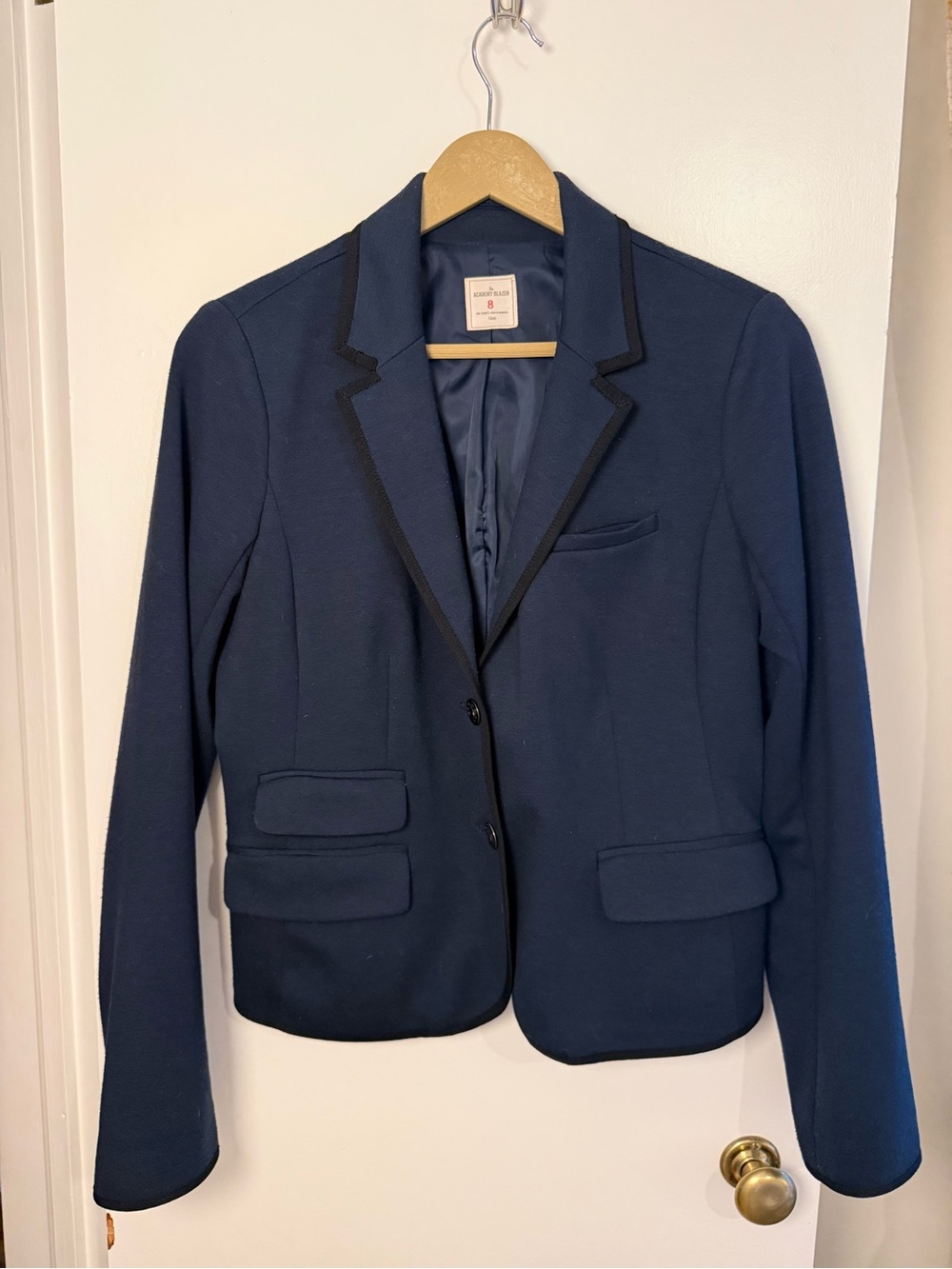 Gap Academy Blazer Navy Knit Ponte Blazer Black Trim Size 8